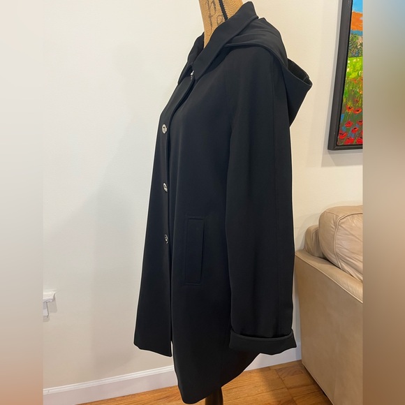 London Fog Trenchcoat Jacket Detachable Hood Black Gold Hardware Size Large - Picture 7 of 16